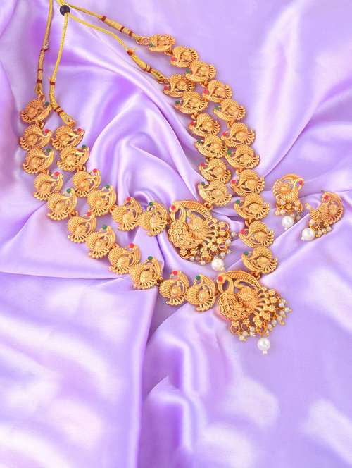 brass buff gold peacock motif necklace set women - 21924051 - Standard Image - 0