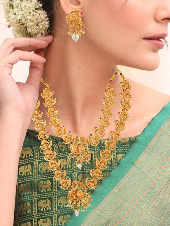 brass buff gold peacock motif necklace set women - 21924051 - Standard Image - 4