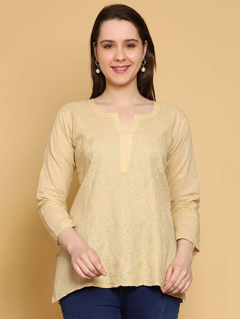 beige cotton straight kurti