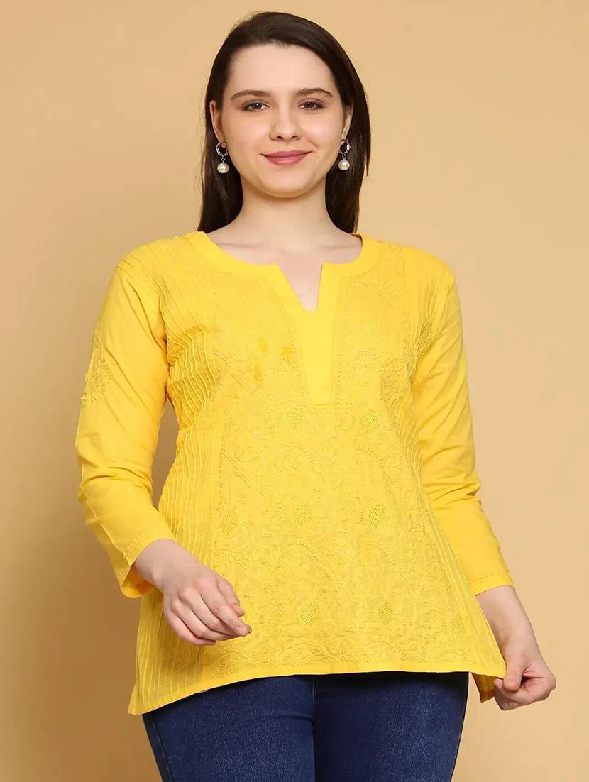 yellow cotton straight kurti - 21924365 - Zoom Image - 0