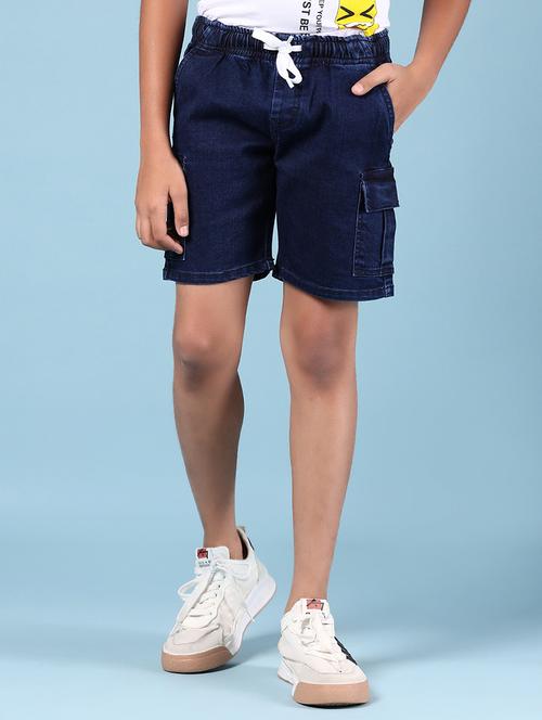 boys navy blue solid mid rise cargo shorts - 21924447 - Standard Image - 0