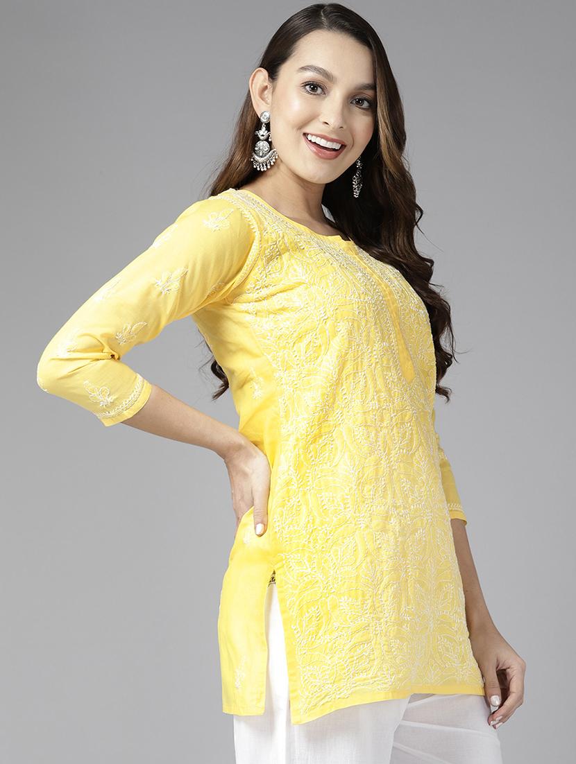 yellow cotton straight kurti - 21924466 - Standard Image - 1