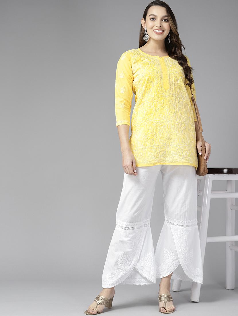 yellow cotton straight kurti - 21924466 - Standard Image - 4