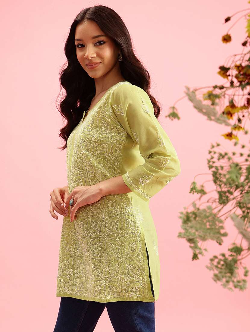 green cotton straight kurti - 21924467 -  Standard Image - 1