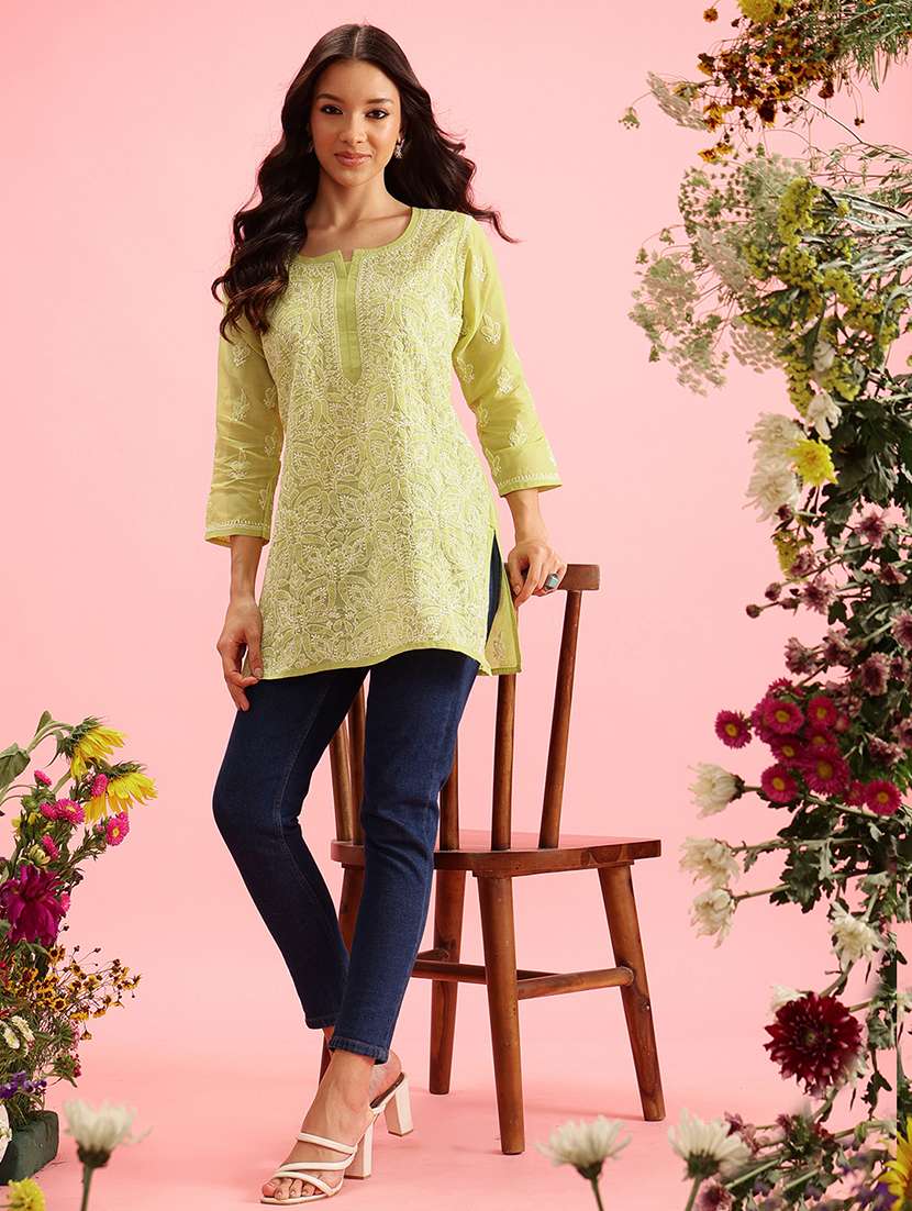 green cotton straight kurti - 21924467 -  Standard Image - 4
