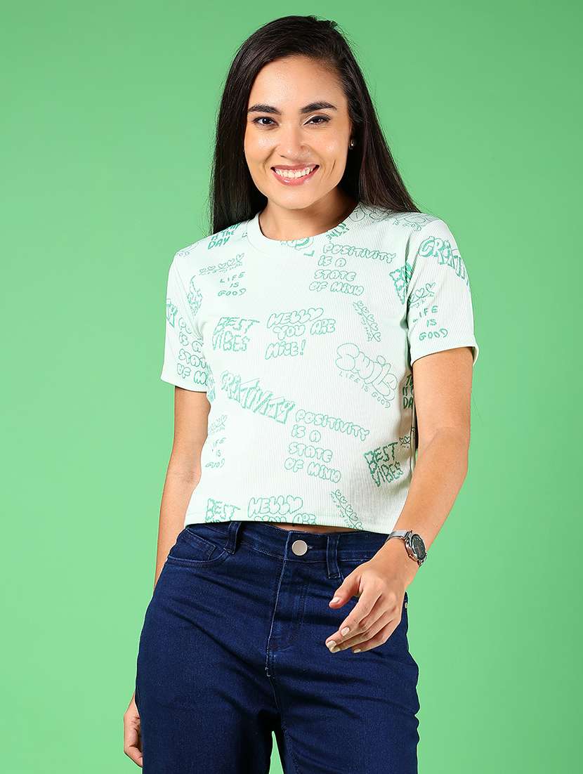 women typograhic printed short sleeves top - 21924531 -  Standard Image - 1
