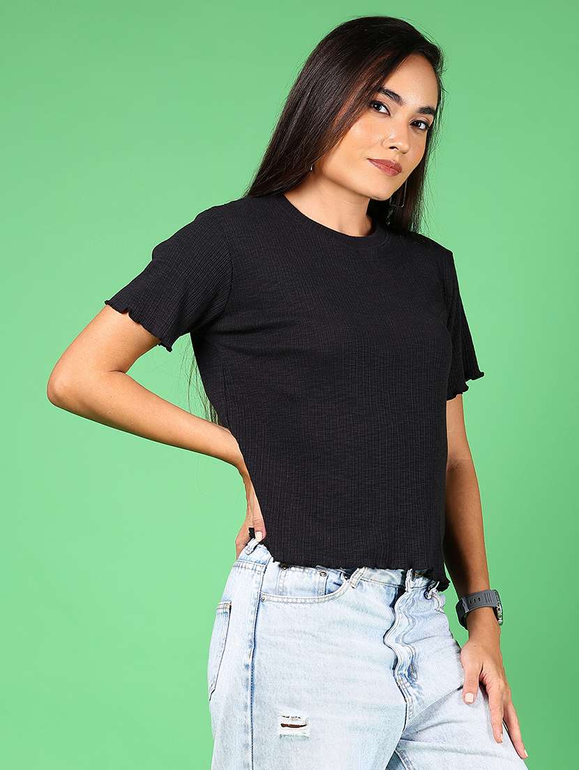 women solid short sleeves regular top - 21924540 - Standard Image - 1