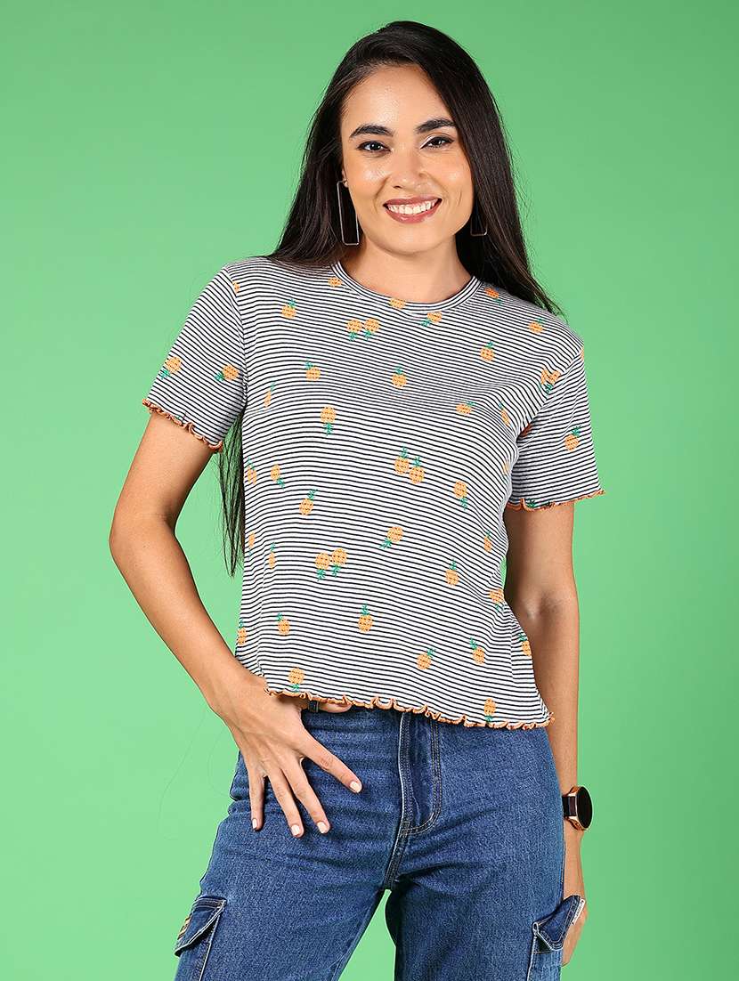 women printed short sleeves regular top - 21924580 - Standard Image - 1