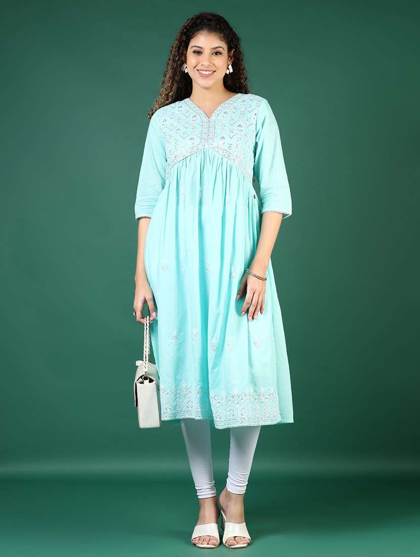 women three quarter sleeve a-line kurta