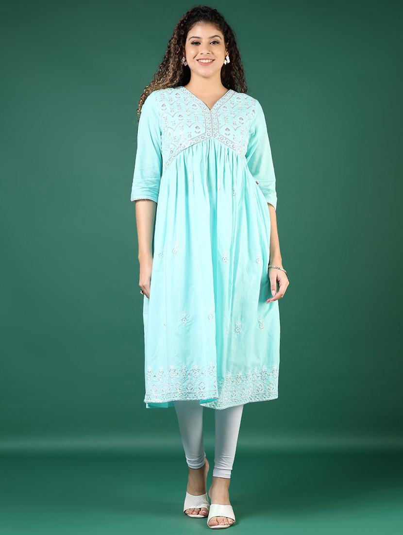 women three quarter sleeve a-line kurta - 21924654 - Standard Image - 1