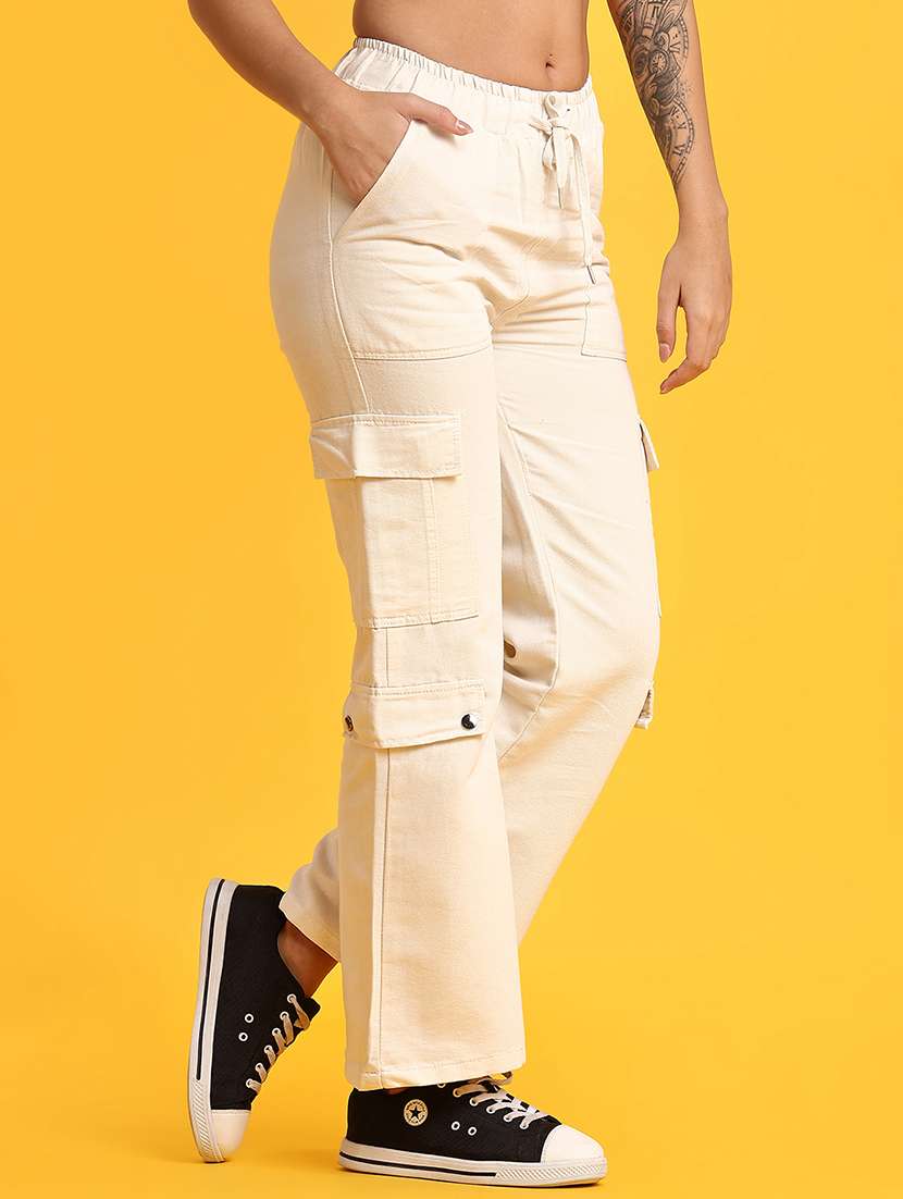 women solid mid rise regular fit cargo - 21924803 -  Standard Image - 1