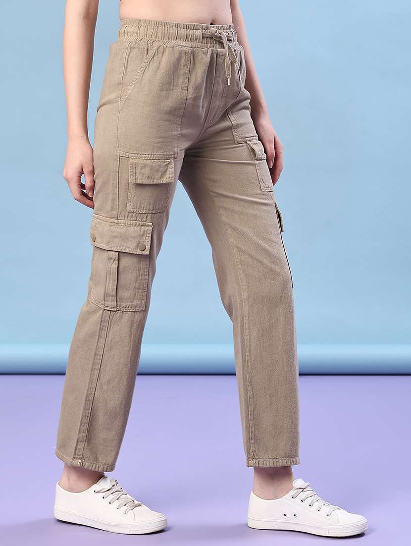 women solid mid rise regular fit cargo - 21924807 -  Standard Image - 1