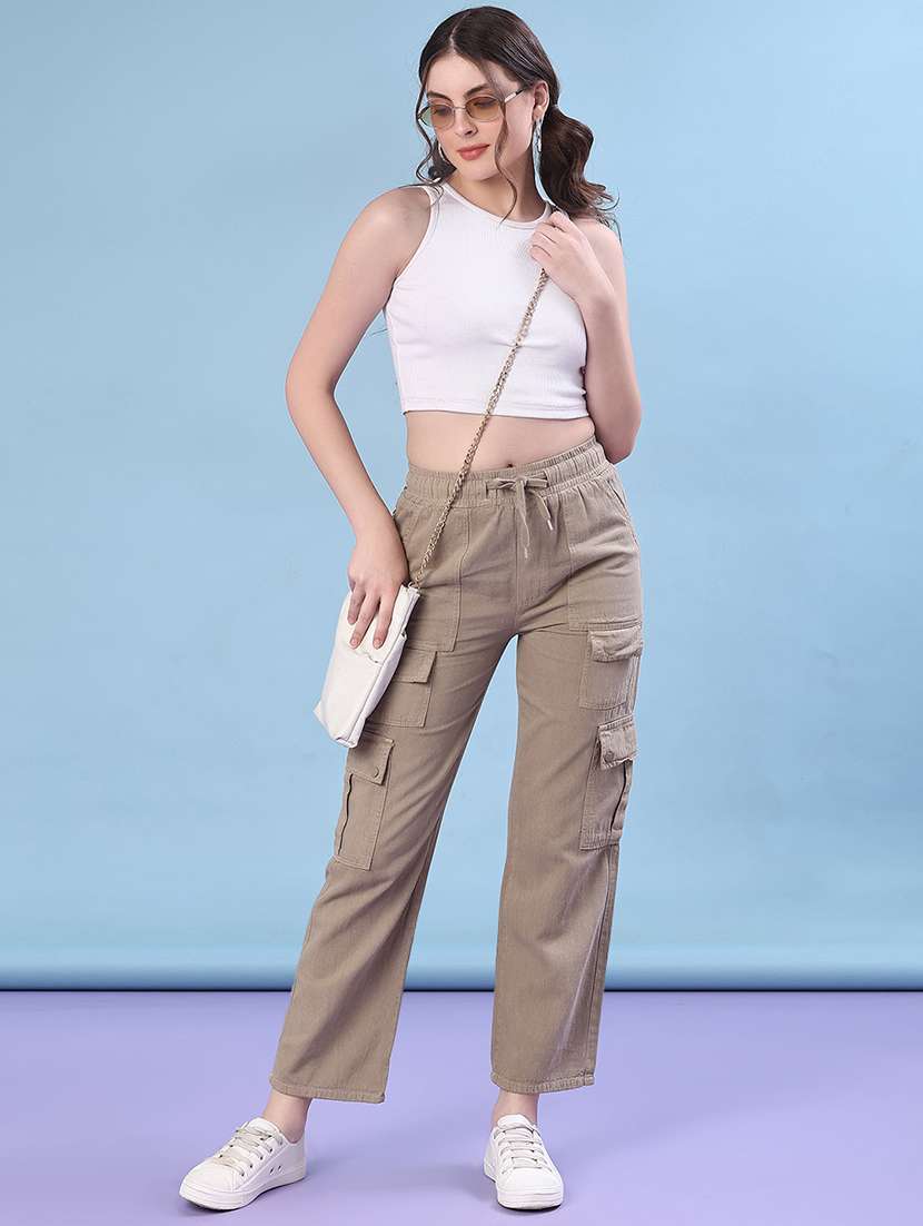 women solid mid rise regular fit cargo - 21924807 -  Standard Image - 4