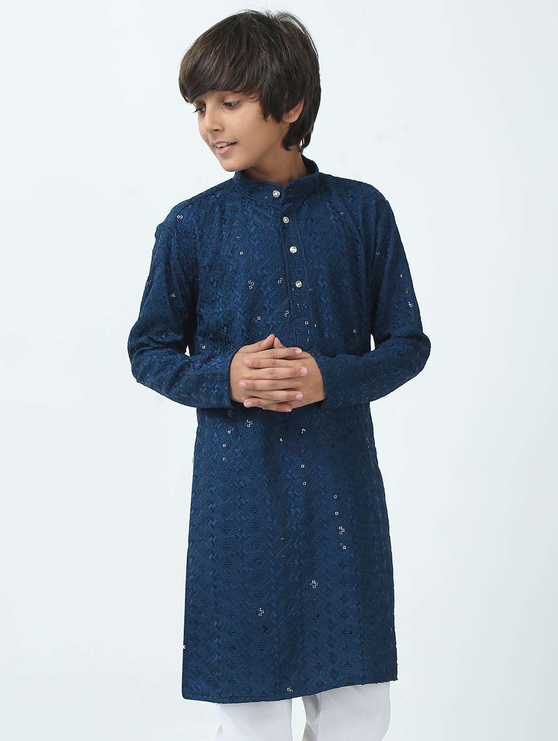 boys embroidered mandarin neck kurta - 21924880 - Standard Image - 1