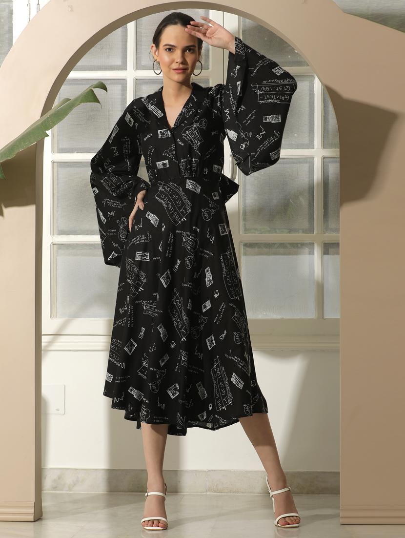 women printed flared sleeve fit & flare dress - 21924893 -  Zoom Image - 0