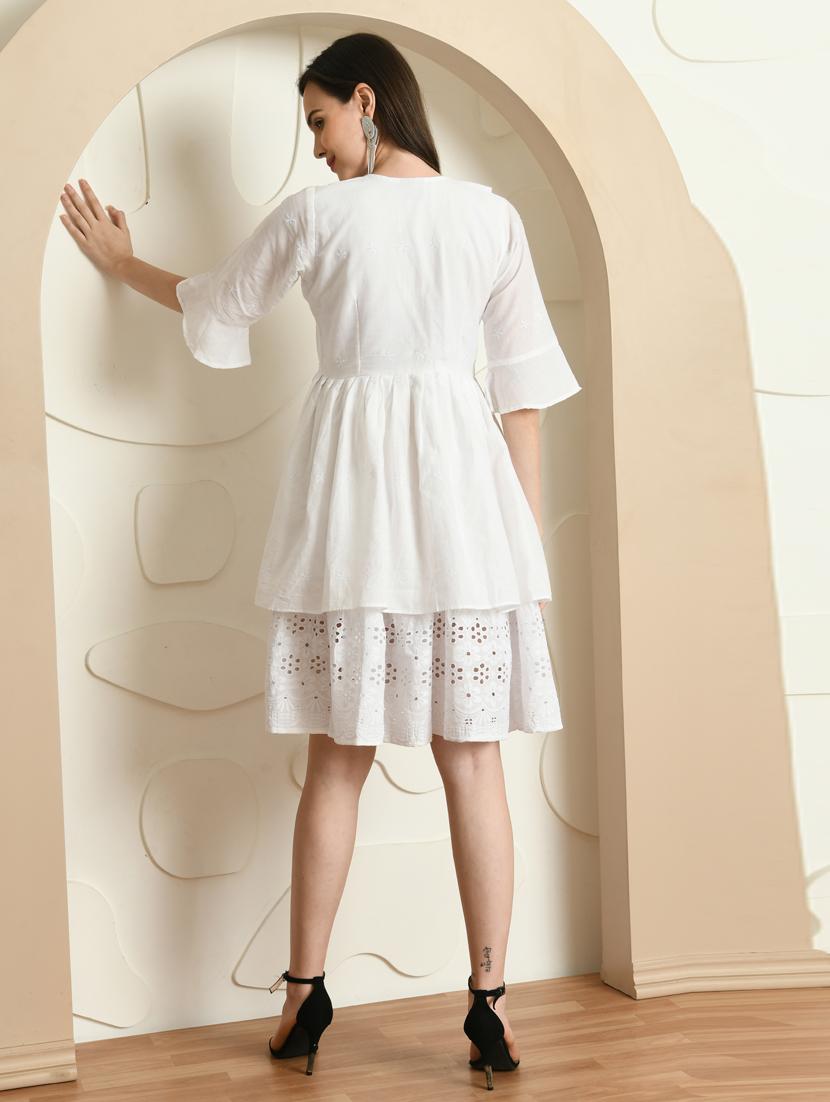 women embroidered peter pan neck tiered dress - 21924895 - Standard Image - 4