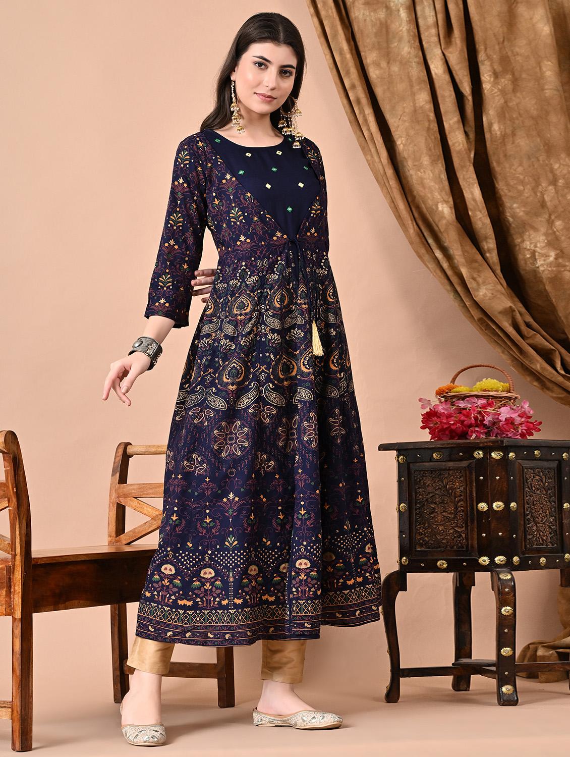 women three quarter sleeve layered kurta - 21924905 -  Standard Image - 1