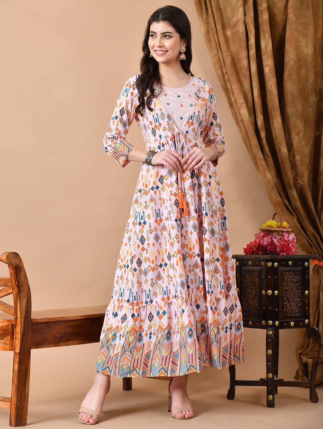 women three quarter sleeve ethnic dress