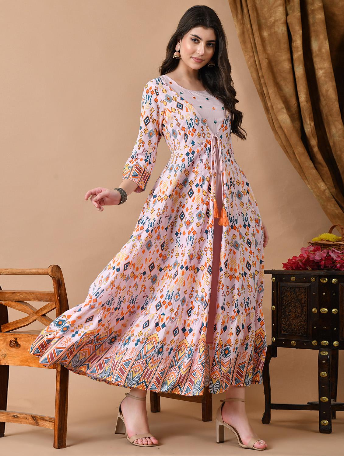 women three quarter sleeve ethnic dress - 21924908 -  Standard Image - 1