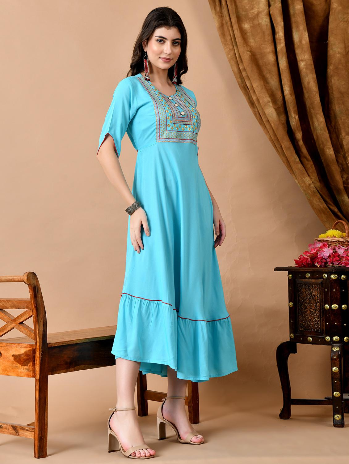 women embroidered three quarter sleeve ethnic dress - 21924914 - Standard Image - 1