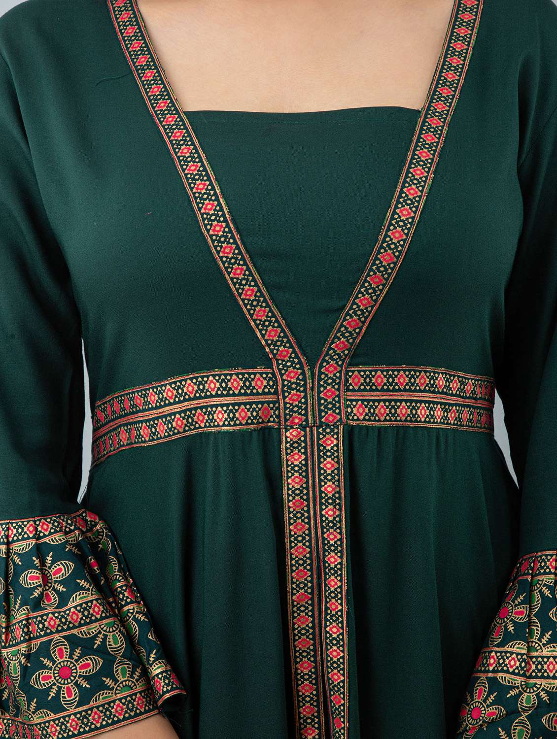 women foil printed bell sleeve ethnic dress - 21924920 -  Standard Image - 4