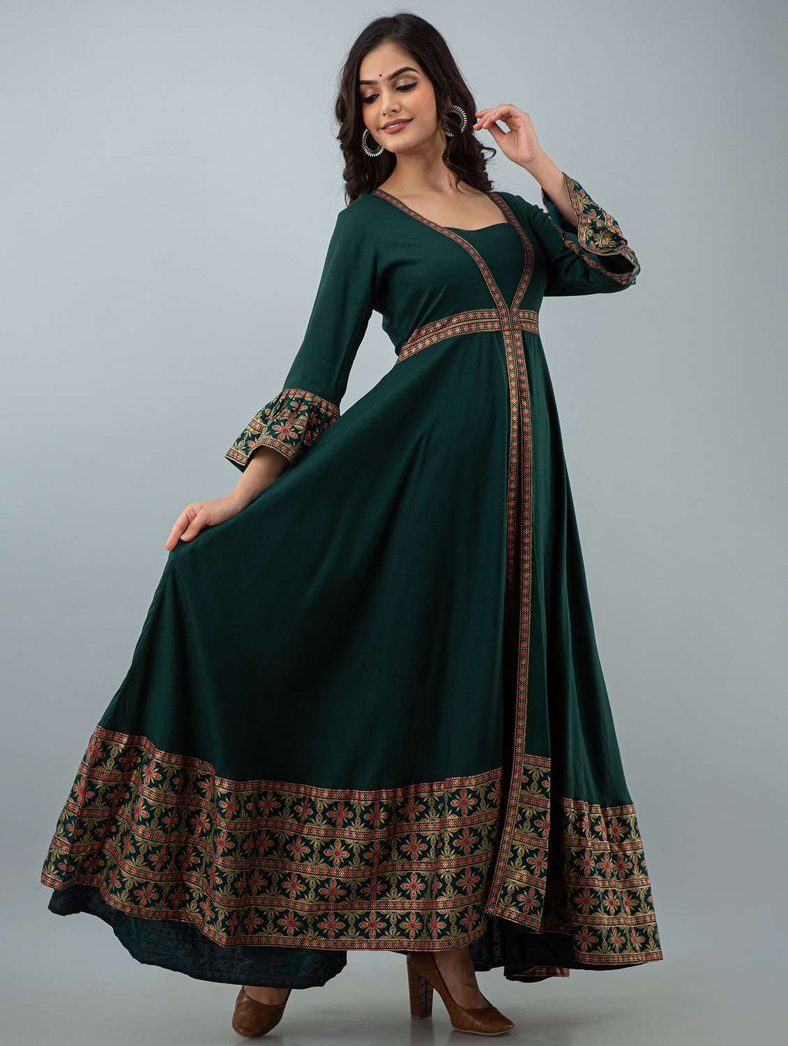 women foil printed bell sleeve ethnic dress - 21924921 - Standard Image - 1
