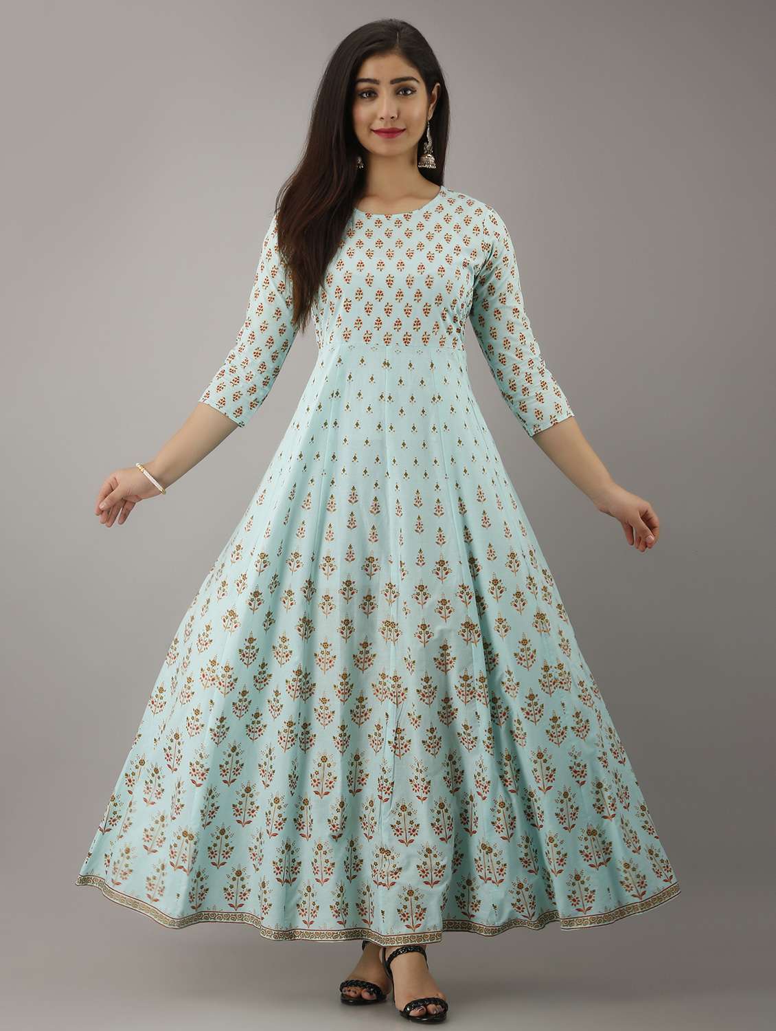 women three quarter sleeve anarkali ethnic dress