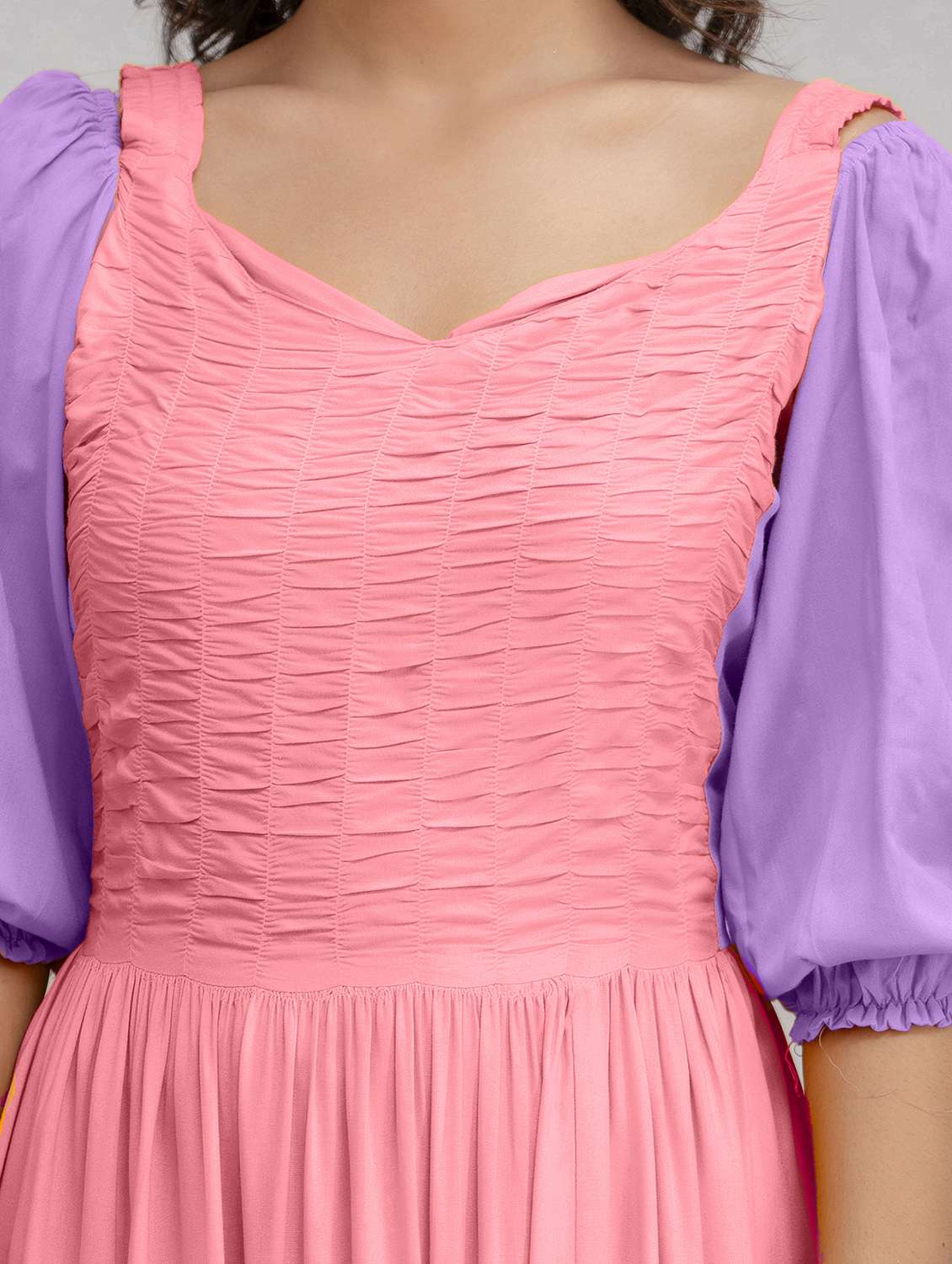 women color block puff sleeve tiered ethnic dress - 21924926 - Standard Image - 4