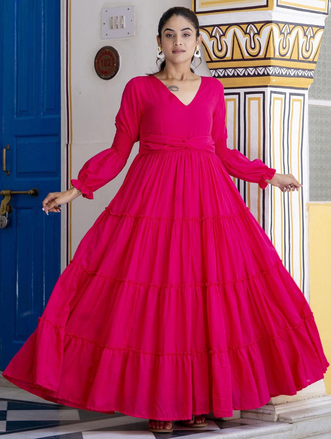 women pink solid long sleeve tiered dress - 21924928 - Standard Image - 1