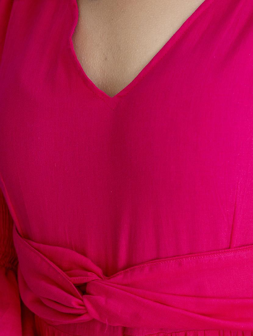 women pink solid long sleeve tiered dress - 21924928 - Standard Image - 4