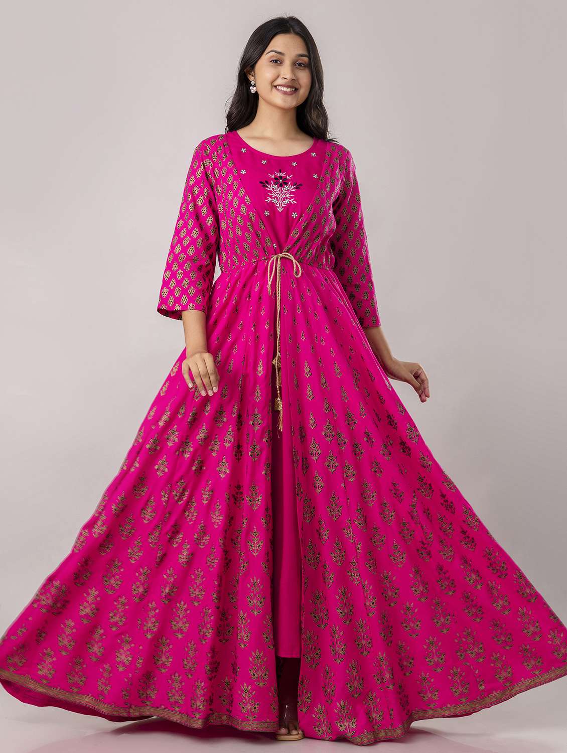 women three quarter sleeve ethnic dress - 21924931 - Standard Image - 1