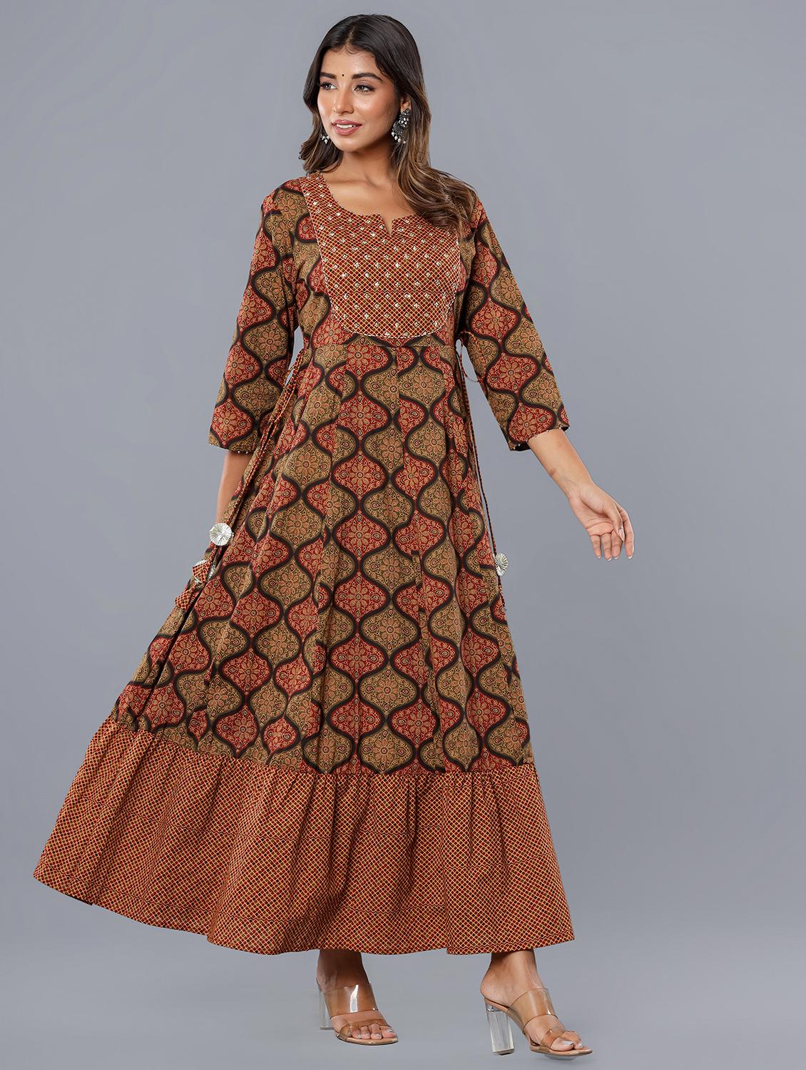 women three quarter sleeve ethnic dress - 21924933 -  Standard Image - 1