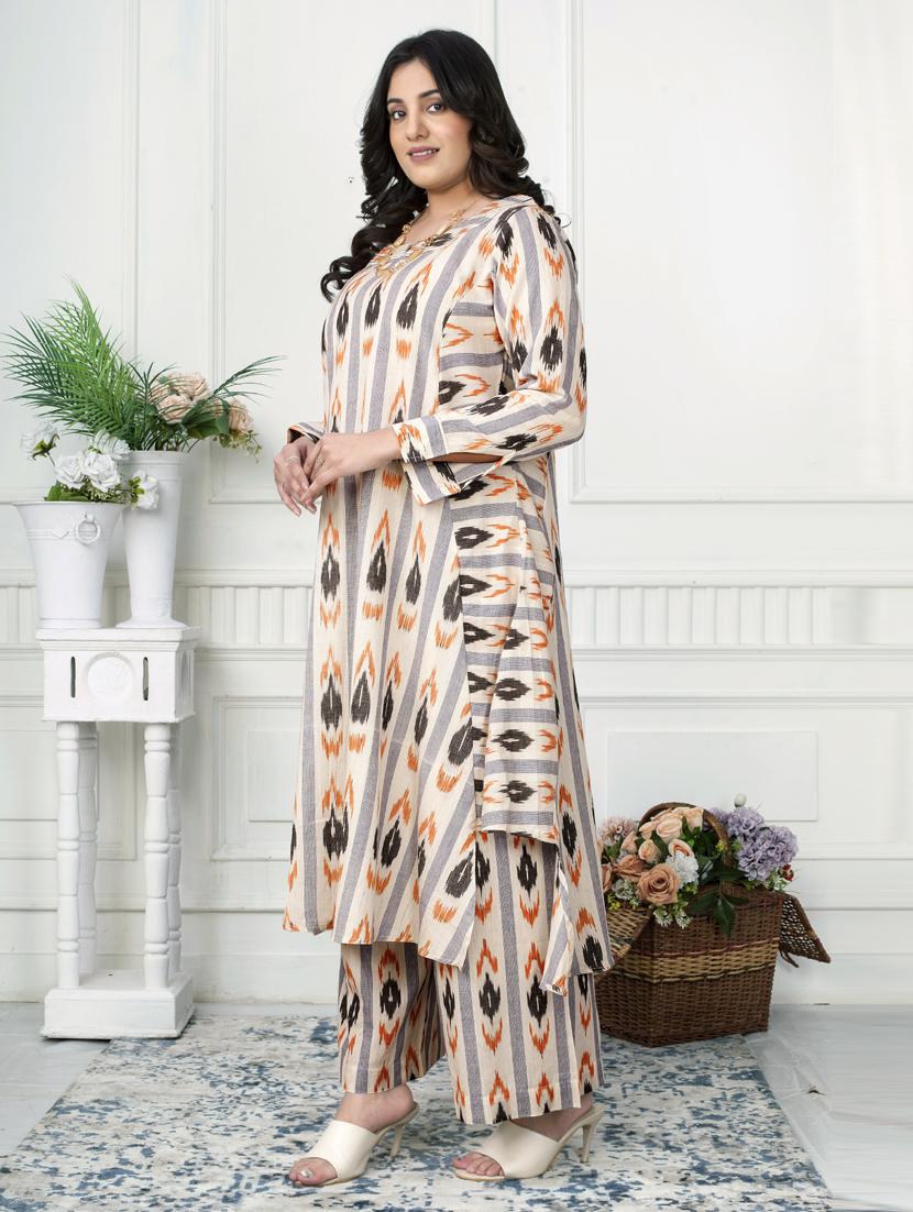 women ikat long sleeve kurta palazzo set - 21924959 -  Standard Image - 1