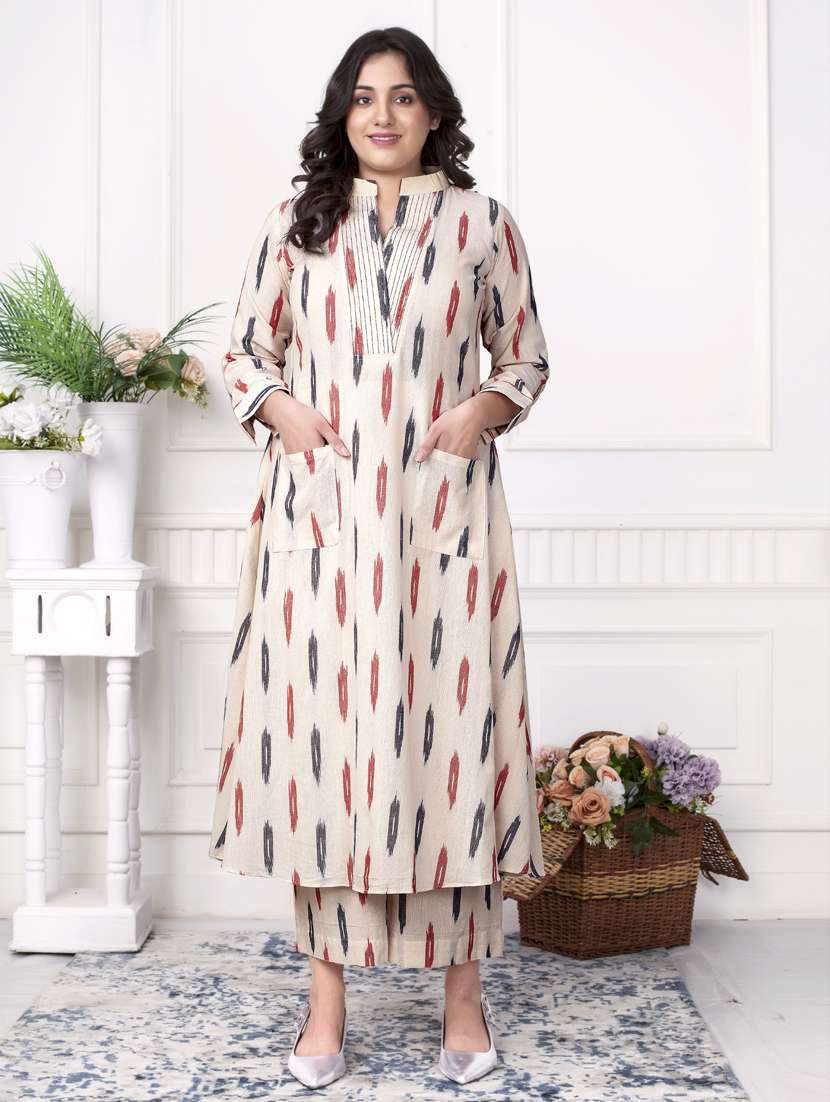 women ikat long sleeve kurta palazzo set
