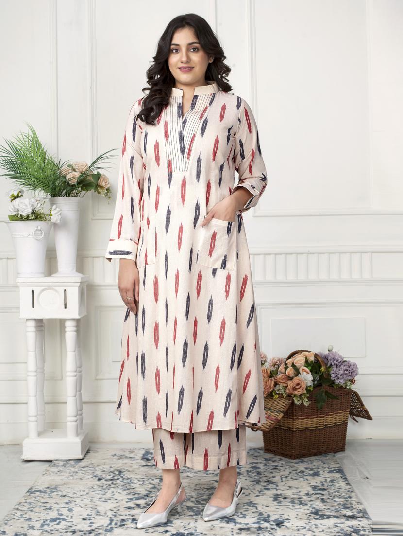 women ikat long sleeve kurta palazzo set - 21924960 -  Standard Image - 1