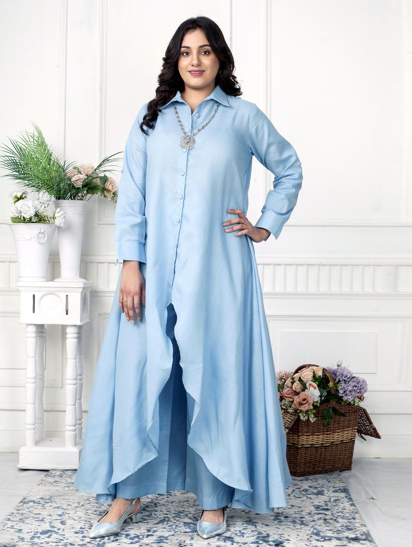 women solid long sleeve kurta palazzo set - 21924962 - Standard Image - 1