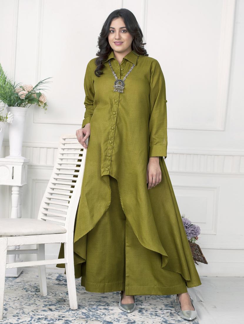 women solid long sleeve kurta palazzo set - 21924963 - Standard Image - 1