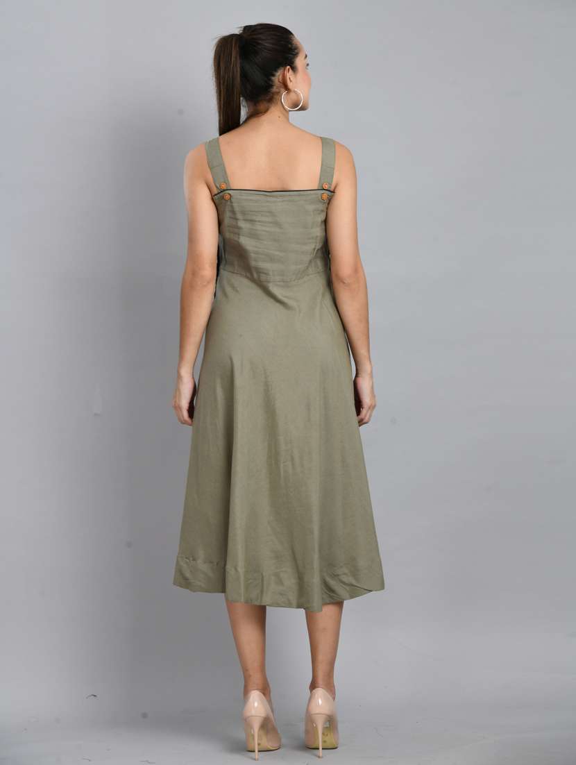 women olive solid sleeveless fit & flare dress - 21924980 - Standard Image - 4