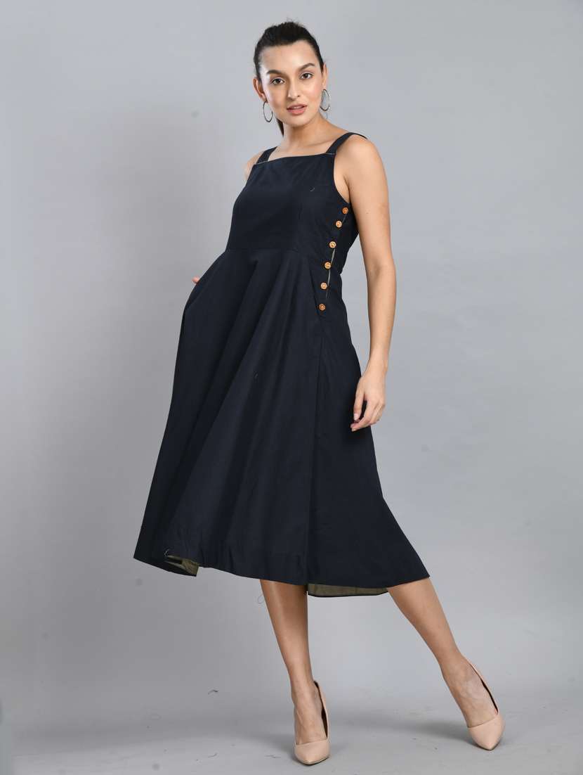 women navy blue solid sleeveless fit & flare dress - 21924981 -  Standard Image - 1