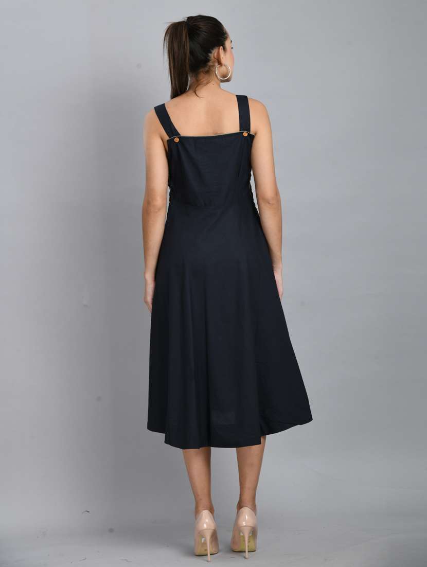 women navy blue solid sleeveless fit & flare dress - 21924981 - Standard Image - 4