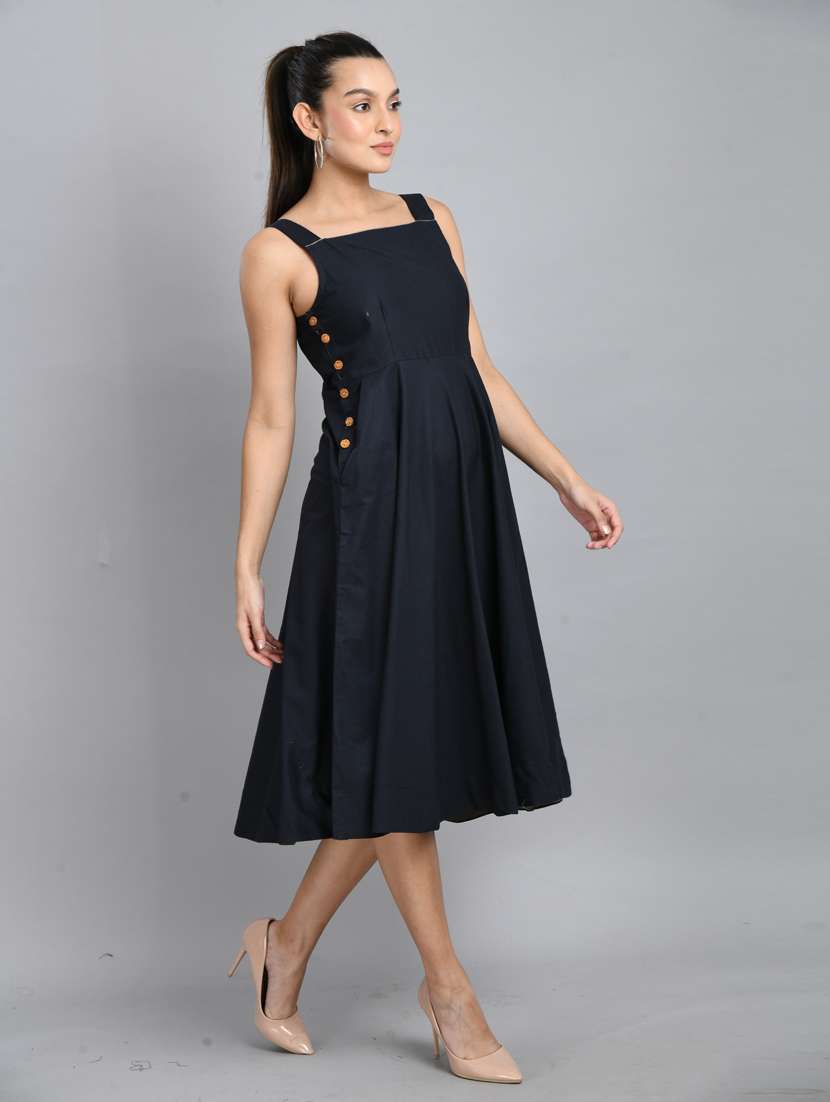 women navy blue solid sleeveless fit & flare dress - 21924981 - Standard Image - 6