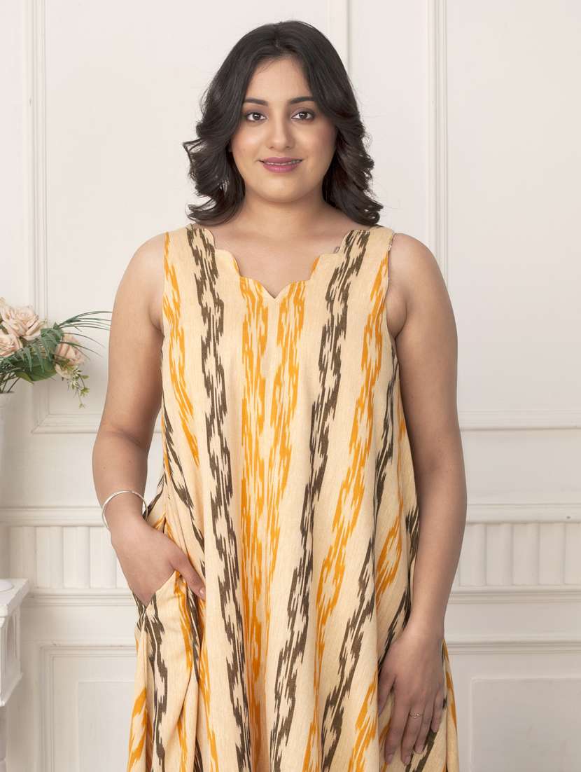 women ikat printed sleeveless a-line ethnic dress - 21924987 -  Standard Image - 1