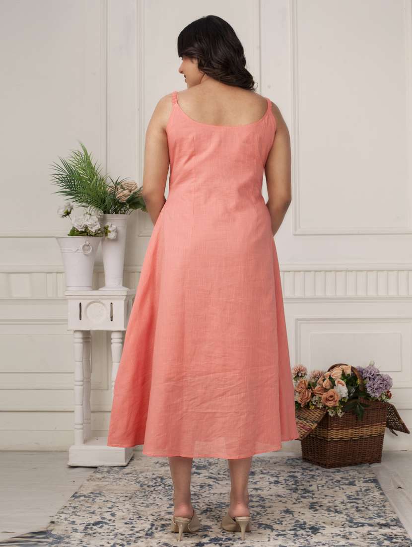 women peach solid shoulder strap ethnic dress - 21924989 -  Standard Image - 4