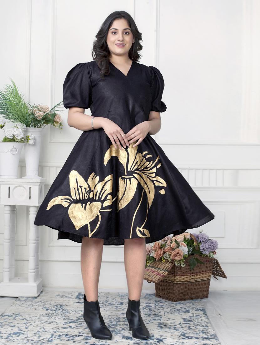 women black floral printed puff sleeve dress - 21924991 - Standard Image - 1