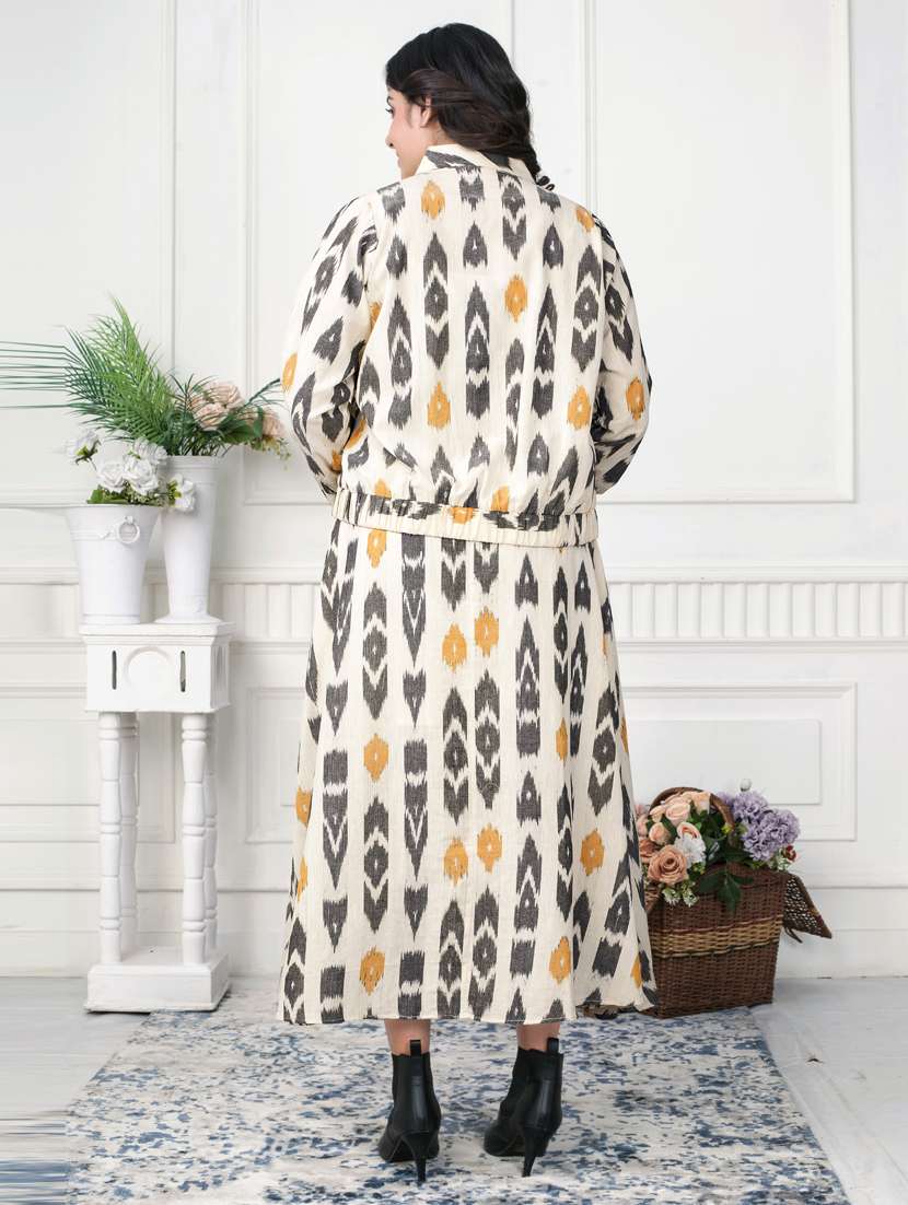 women off white ikat print long sleeve ethnic dress - 21924993 - Standard Image - 4