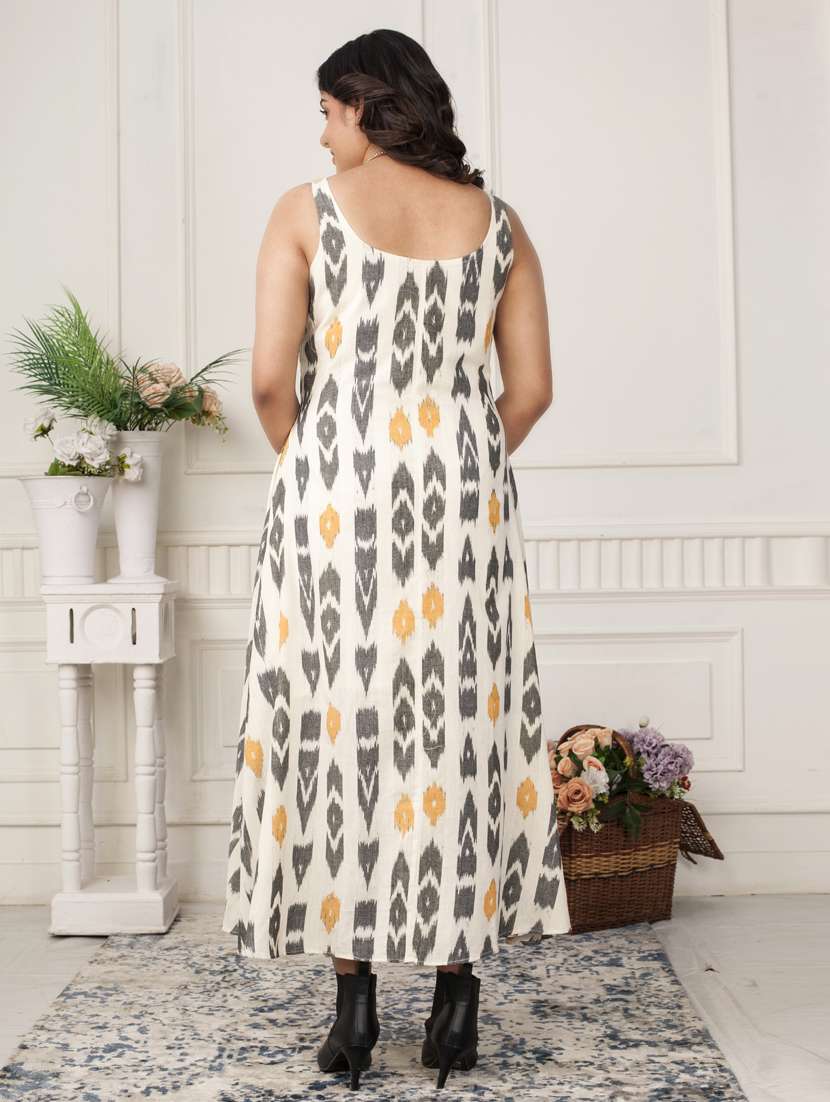 women off white ikat print long sleeve ethnic dress - 21924993 - Standard Image - 6