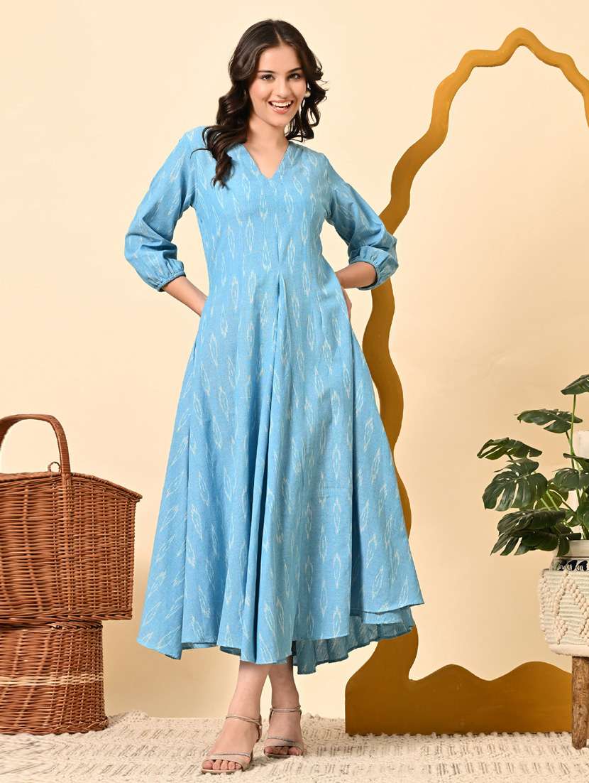 women ikat print three quarter sleeve ethnic dress - 21925001 - Standard Image - 1