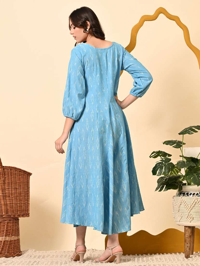 women ikat print three quarter sleeve ethnic dress - 21925001 - Standard Image - 4