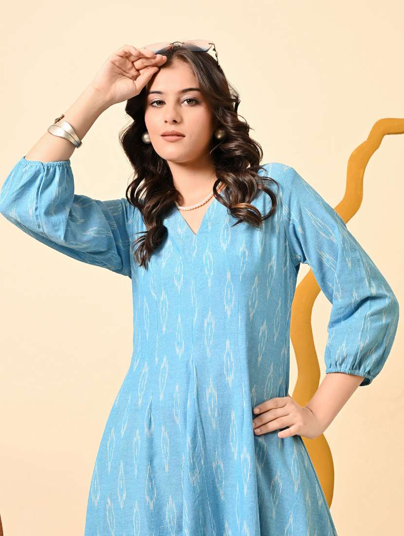 women ikat print three quarter sleeve ethnic dress - 21925001 - Standard Image - 6