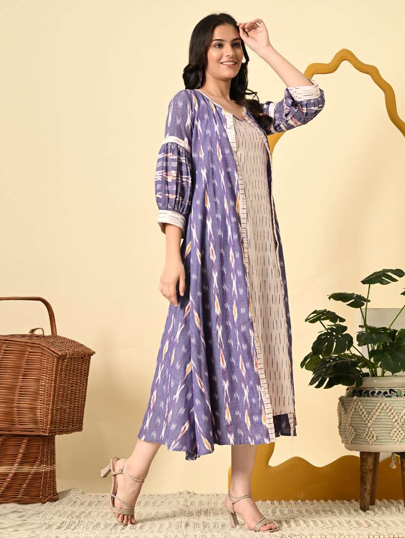 women ikat print three quarter sleeve ethnic dress - 21925002 - Standard Image - 1